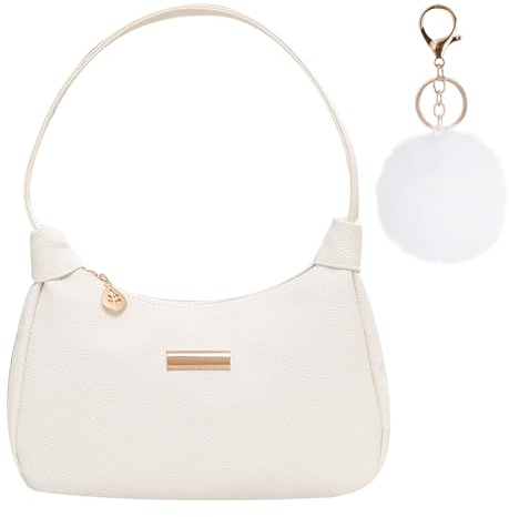 MLPKOI Piccola Borsa a Tracolla da Donna, Piccola Borsa Bianca, Borsetta Ragazza, bBorsa a Spalla, Pochette Bianca con un Portachiavi, Pochette Classica Ascellare per Feste, Incontri, Compleanni