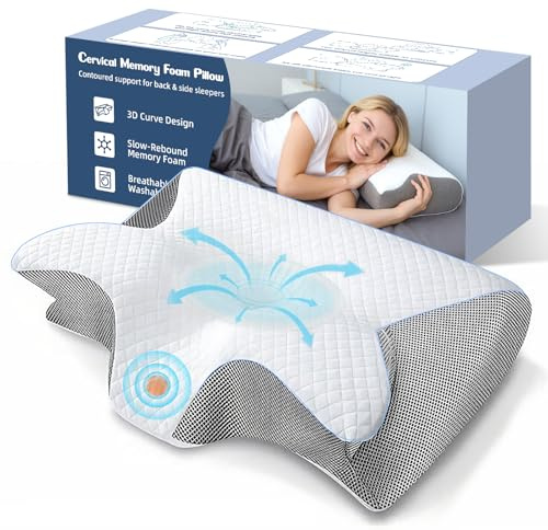 SaiXuan Almohada Cervical Ergonómica de Memory Foam – 60×35×7.5/11.5 cm, Funda Extraíble y Lavable, Almohada Ortopédica para Cuello y Cervicales, Ideal para Dormir de Lado y Boca Arriba