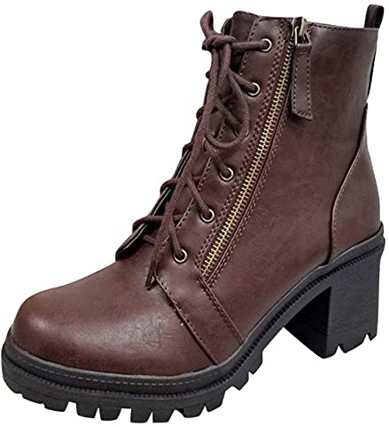 Women's Ankle Boots with Heel Leather - Boots Women's with Heel Laced Vintage Classic Riding Boots Block Heel Short Boots Lace-Up Ankle Boots Elegant Transition Boots Texani Boots, brown, 5 UK
