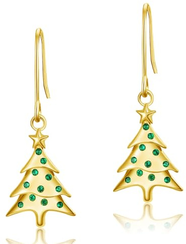 Christmas Earrings Gold Drop Dangle Earring, Gold Christmas Tree Earrings for Women Hypoallergenic Dangly Earring, Xmas Gifts Jewellery Gifts for Women
