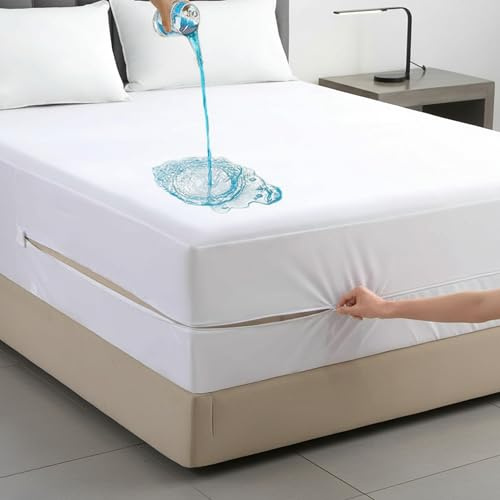 Plush Palace Waterproof Mattress Protector Single Bed – Anti-Allergy & Dust Proof, 30cm Bed Bug Mattress Protector (White - 90x190cm)