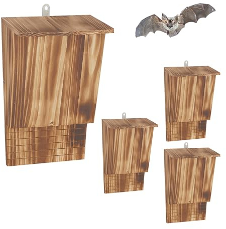 Relaxdays Fledermauskasten, 4 Unterschlüpfe für Fledermäuse, HBT: 34 x 22,5 x 12,5 cm, geflammt, Fledermaushotel, Natur