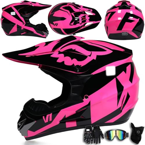 Casco de Motocross con Gafas máscara y Guantes Casco Integral para Motocicleta Todoterreno para Exteriores Cross Country Bicicleta de montaña para Hombres Mujeres Adolescentes Adultos,Color D-M