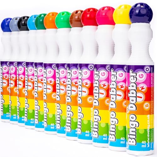 Bingo Dabbers Markers Mixed Colours Pens - 12 Pack - Assorted 40ml Each for Bingo Halls - Events and Family Games