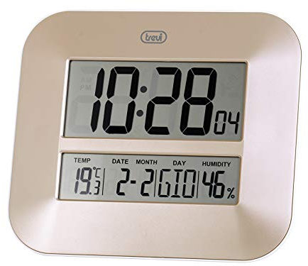 Trevi OM 3520 D Orologio Digitale con Ampio Display LCD, Termometro e Igrometro, Calendario Multilingue, Facile Installazione a Parete/Tavolo, Funzionamento a Batterie AA, Bronzo