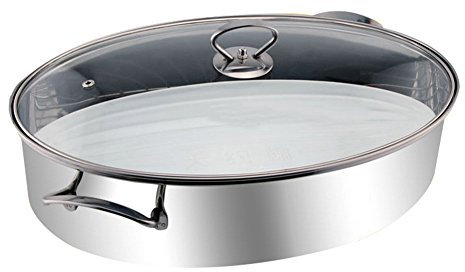 Der elliptisch gedämpfte Fischtopf mit Deckel, Dampfgarer aus Edelstahl mit einem dicken Edelstahl 38 cm.