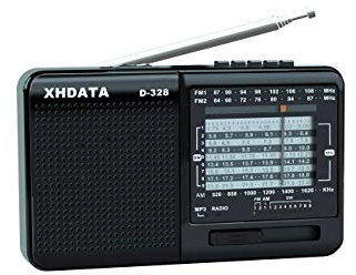 XHDATA D-328 Radio Portatil Pequeña Mini Portatil Radio Am FM SW con Reproductor de Tarjeta SD MP3 Transistores Radio Bateria Recargable Negro