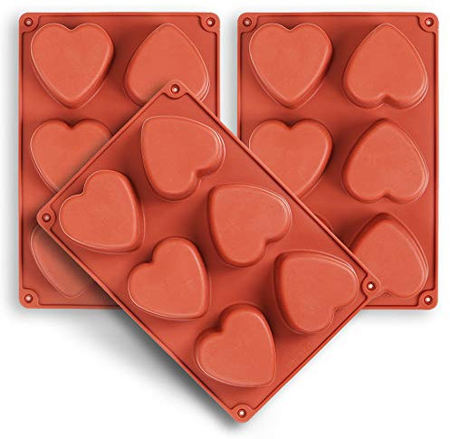homEdge 6-Cavity Heart Silicone Mould, 3 Packs Heart Shape Moulds for Making Handmade Soap, Chocolate, Soap Candles and Jelly-Brown