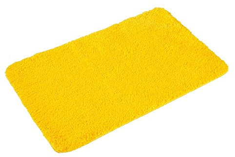 PANA® Flauschiger Badvorleger (60x100 cm) • Hochflor Badteppich aus weichen Mikrofasern • rutschfest & waschbar • Duschvorleger, Badematte, Badezimmerteppich groß • Farbe: Gelb