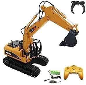 s-idee® 18145 Ferngesteuerter Kettenbagger 1535-50 mit voller Funktion, Bagger mit Fernsteuerung und Holzgreifer ferngesteuert mit Akku und Ladegerät Huina (1550 Update)
