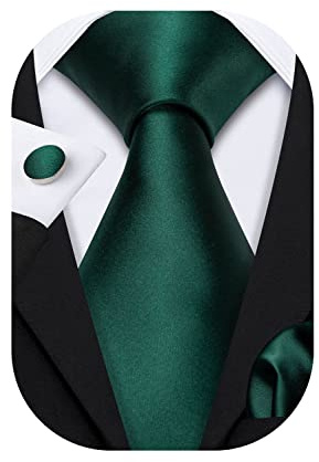 Barry.Wang Plain Men Silk Ties Extra Long Stain Necktie for Wedding Business Handkerchief Cufflinks Set Solid Colors