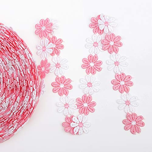 IDONGCAI Daisy Flower Lace Trim Embroidered DIY Handmade Patchwork Ribbon Sewing Supplies Crafts 2.5CM Wide 7Yards Pink