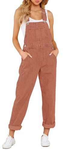 luvamia Women's Casual Adjustable Denim Bib Overalls Jeans Pants Fashion Loose Overall Jumpsuits Brown Size Large