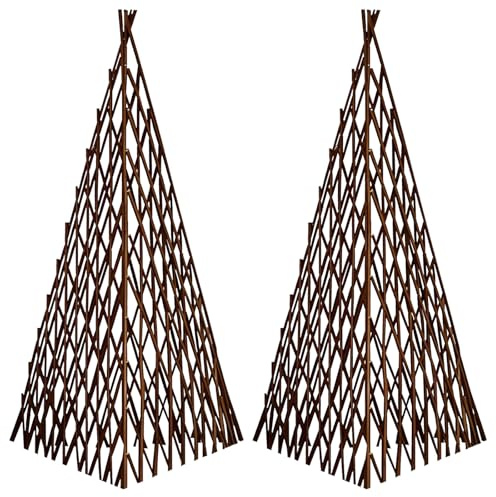 MELCHEF Valla extensible de sauce tipi, enrejado tipi pirámide para trepar plantas, valla de tipi expandible autónoma para plantas trepadoras y valla de protección