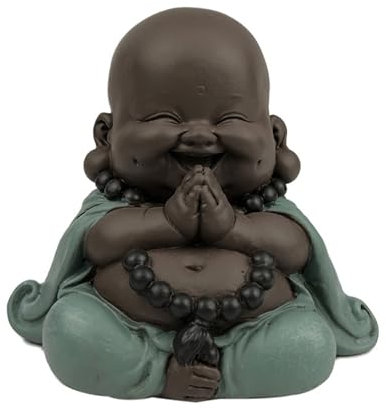 Zen'Light Lucky Laughing Buddha Statue – Zen and Feng Shui Decoration – to Create a Relaxing and Spiritual Atmosphere – Original Gift Idea – Width: 9 cm – Colour: Green and Brown