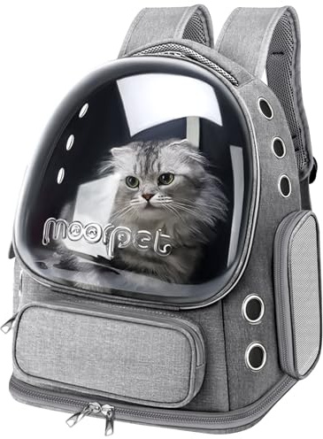 Cat Backpack Carrier, Breathable Cat Bubble Backpack Large Space Cat Carrier Backpack for Kitty Small Dog, Foldable Airline Approved Cats Backpack, Transparent Pet Travel Backpack Up to 20 lbs (Grey)