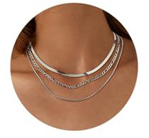 Adramata 3Pcs Halskette Damen Edelstahl Kette Damen Schlangenkette Figaro Stapelbar Halskette Damen Gold/Silber (Style C-Silber)