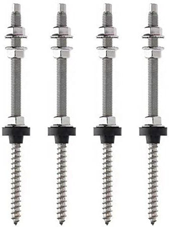 Lot de 4 vis à double filetage CEIEVER - M10 x 200/250 mm - En acier inoxydable - Réglable en hauteur - Pour fixation solaire photovoltaïque sur les toits de bâtiments (250 mm)