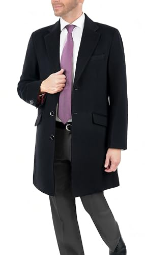 THE SUIT DEPOT Men's Wool Cashmere Single Breasted Black 3/4 Length Top Coat
