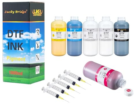 Lucky Bridge DTF ink 6x1000ml premium pigment ink for PET Film heat transfer printing refill ink for all Epson DTF printer with printhead DX5 DX7 5113 XP600 I3200 etc.- (6000ml) UK