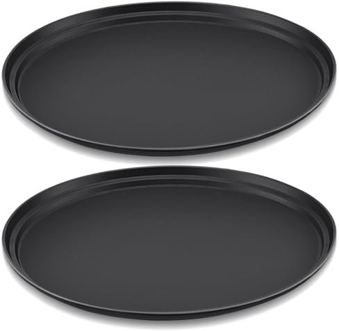 FillTouch 2 Pcs Restaurant Serving Trays PP Plastic Non Slip Rubber Lined Large Oval Tray for Kitchen Dining Room Cafeterias Fast Food Service (25 x 20 Inch,Black)