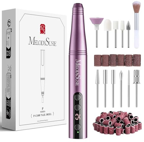MelodySusie Kabellose Elektrische Nagelfräser 11 in 1 Kit, PC180F 25000RPM Tragbare Nagelfeile Set für Acryl Gel Dip Powder Nägel, 25 Geschwindigkeiten Maniküre Pediküre Polieren Formwerkzeuge