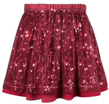 SPFASZEIV Gonna Paillettes Bambine Gonna Scintillanti Vita Elastica Gonne da Ballo Principessa Glitterata per Bambini per Feste Rosso 7-8 Anni
