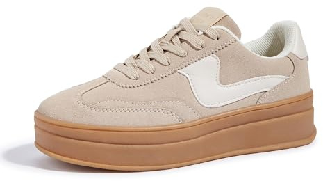 LUCKY STEP Sneakers Donna con Zeppa – Scarpe Chunky alla Moda, Scarpe Casual con Lacci, Comode per Camminare e Uso Quotidiano (Beige, 6US-36EU-3UK)