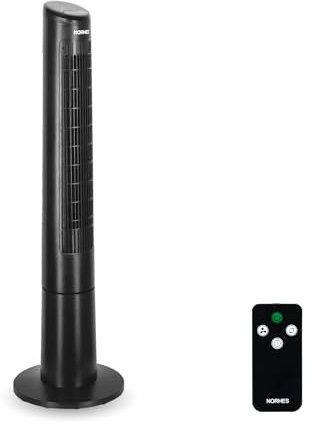 NORHES Qios Ventilador de Torre Digital Negro. Motor 45W. Control Remoto. Temporizador 1-12h y Oscilación 90º. Sin Aspas y Silencioso. 3 velocidades Altura 100 cm.