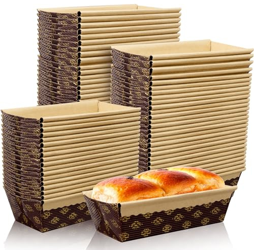 Xaztr 50Pcs Disposable Paper Loaf Pans, Disposable Paper Baking Loaf Mold Pans Mini Liners Christmas Boxes Bakeable Kraft for Bread Cake, Microwave Oven Freezer Safe