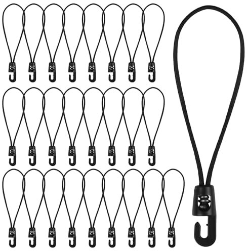 Adiwo 25PCS Bungee Cords with Hooks, 15cm Multi-Purpose Bungee Cords with Hooks, Tarpaulin Hooks for Camping Tarpaulins, Tents, Awnings and Fixings (Black)