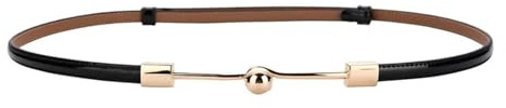 EKalgretrA Kedjebälten för kvinnor läder kvinnors tunt bälte mode legering en pärla spänne matchande klänning dam midjekedja, Svart, 95 cm