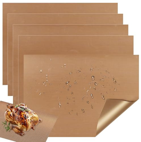 Vylro 5 Pezzi Pellicola da Forno Antiaderente Tagliabile,40×30cm Carta da Forno Riutilizzabile Premium,Fogli da Forni Permanenti in Teflon,Fogli Teflon per Biscotti,Pane,Carne,Verdure e Cereali