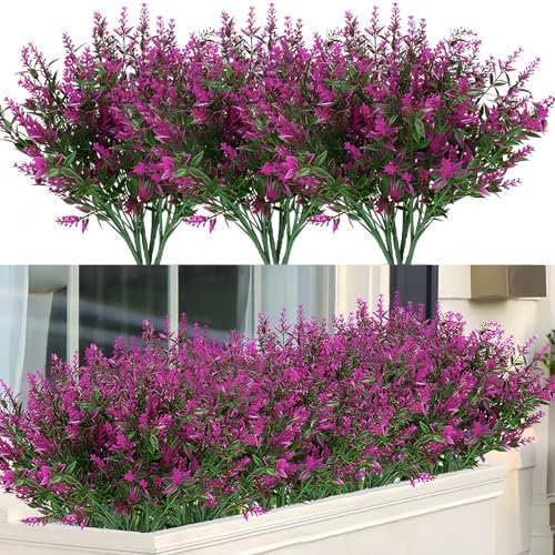 PRBUEHI 12 Bouquets Plante Artificielle Exterieur Lavande Artificielle Fleurs Artificielles Balcon Adaptées pour Balcon Intérieur et Extérieur, Boîte de B alcon de Jardin(Rouge)