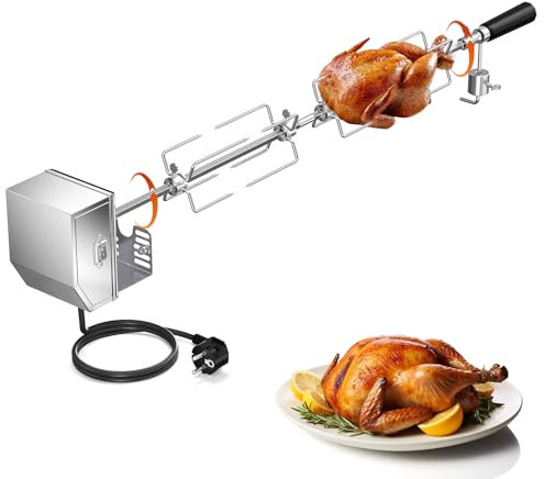 Yapasopu Universal asador Giratorio Barbacoa 3X Pinchos, Agujas y Motor de Acero Inoxidable Longitud Ajustable 56-134cm 3RPM Parrilla Barbacoa giratoria