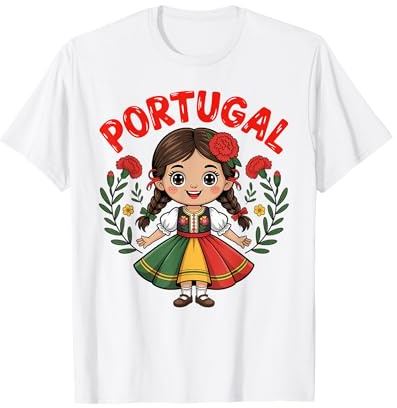 Portugal Girl in Traditional Folk Dress with Carnations Kids T-Shirt
