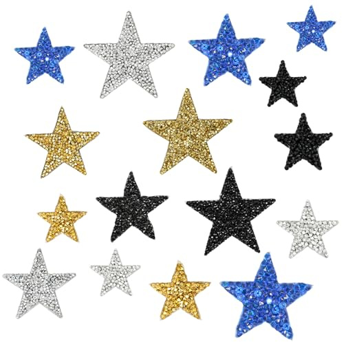 18 stycken stjärnstrykningsbilder lappar för strykning strass stjärna patchar för strykning strykbilder svart kungsblå silvervitt guld för kläder t-shirt byxor jeans hattar