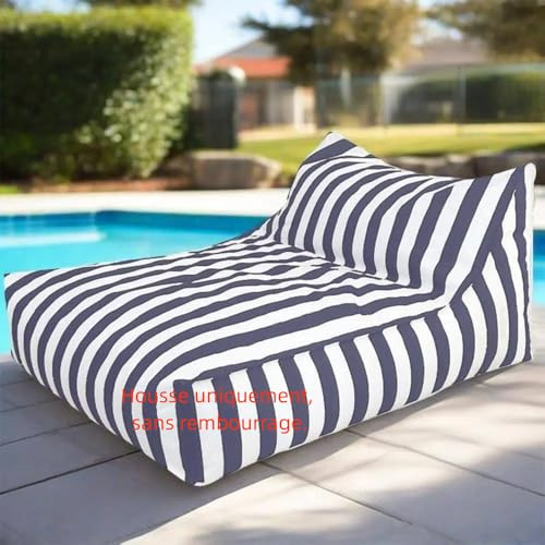 SXBCyan Housse Pouf d'extérieur Imperméable(sans Rembourrage) Outdoor Housse de Pouf Oxford à Rayures, Fauteuils Poire Pouf Chaise pour Enfants Adultes pour Jardin, Plage, Piscine(Gray-Blue)