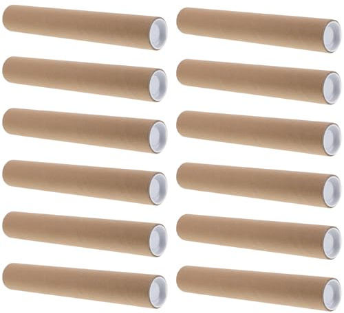 COHEALI 12 Tubos de Envío de Cartón Kraft con Tapa, 30 Cm X 4 Cm de Diámetro, Paquete de 12 Unidades para Almacenamiento y Protección de Pósters, Documentos y Planos en Oficina y Envío
