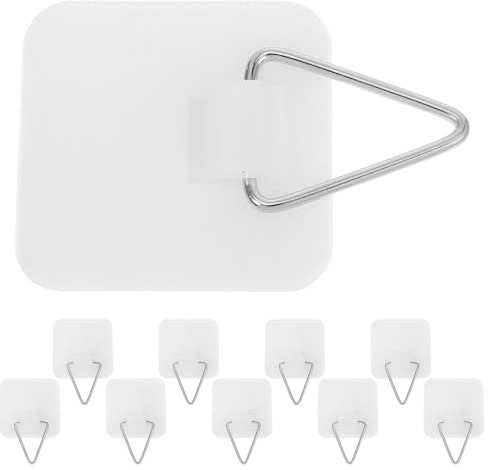 Kisangel Lot de 10 Crochets Muraux Adhésifs sans Perçage, Petits Crochets pour Tableaux et Assiettes en Plastique Blanc, Porte-tableaux Décoratif pour Salon, Chambre et Bureau, Fixation