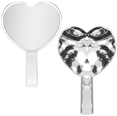 Daleweo Miroir Maquillage Main Cœur Argent Vague Eau Portable Voyage Miroir Cosmétique Poignée ABS Verre 16cm Femme Fille Accessoire Beauté Salle Bain