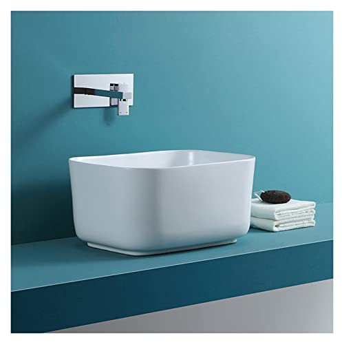 Lavabo de baño Fregadero de baño blanco, diseño lavabo profundo, cerámica, artístico sobre encimera, for, mueble tocador encimera(Pequeño)