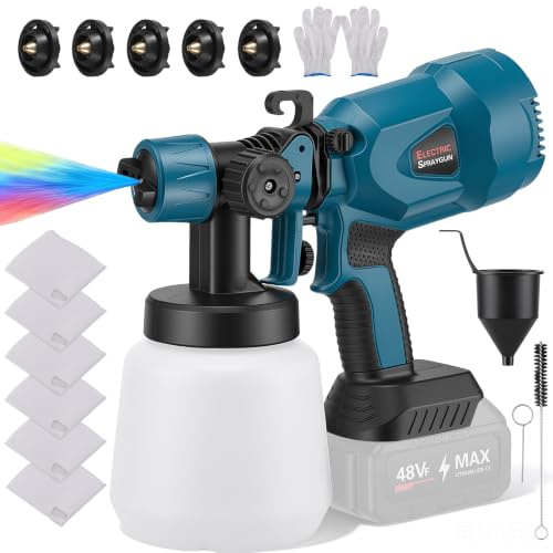 Pistola Pintura Eléctrica,Pistola Pintura con Batería de 18 V, 1200 ml, pulverizador de Pintura con 5 boquillas y 3 Patrones de pulverización para Cercas, Paredes, Techos