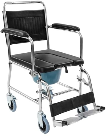 Chaise de Toilette avec Roulettes Fauteuil Roulant de Douche Chaise Percée Adulte,jusqu'à 100 kg,Pour l'hôpital, la Maison