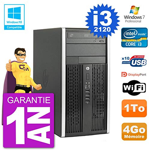 HP PC 6300 MT Intel Core I3-2120 RAM 4Go Disque Dur 1To Graveur DVD WiFi W7 (Reconditionné)