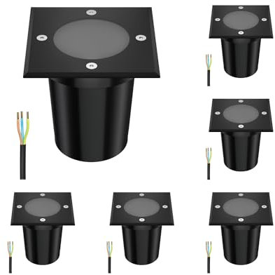 ledscom.de 6 Stück Bodeneinbauleuchte RELI für außen, IP67, schwarz, eckig, 11 x 11cm, 1x GU10 max. 15W, gefrostet