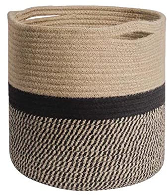 YDQUANI Woven Cotton Rope Plant Basket for Flower Pot Indoor Planters, 30 x 30 cm Jute Foldable Storage Basket Organizer Modern Decor Household Laundry Basket