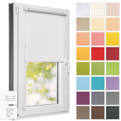 Estika Rollo für Fenster ohne Bohren - 45cm x 150cm - Weiß - 25 Stofffarben, Klemmfix Montage, Fensterrollos für innen, Sichtschutz für Fenster und Balkontür (45 cm Stoffbreite)