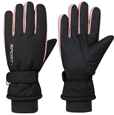 American Trends Women's Winter Ski Gloves, Black, One Size (Fits Most), Waterproof, Touchscreen, Snowboard, Skiing, Solid