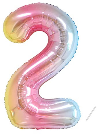 Geburtstag zahlen luftballon 2 jahre | Regenbogen Farbverlauf-Riesen Folienballon 2 XXL Folienballon in 40 - 101cm Geburtstagsdeko - Ballon Zahl Deko zum Geburtstag - fliegt mit Helium